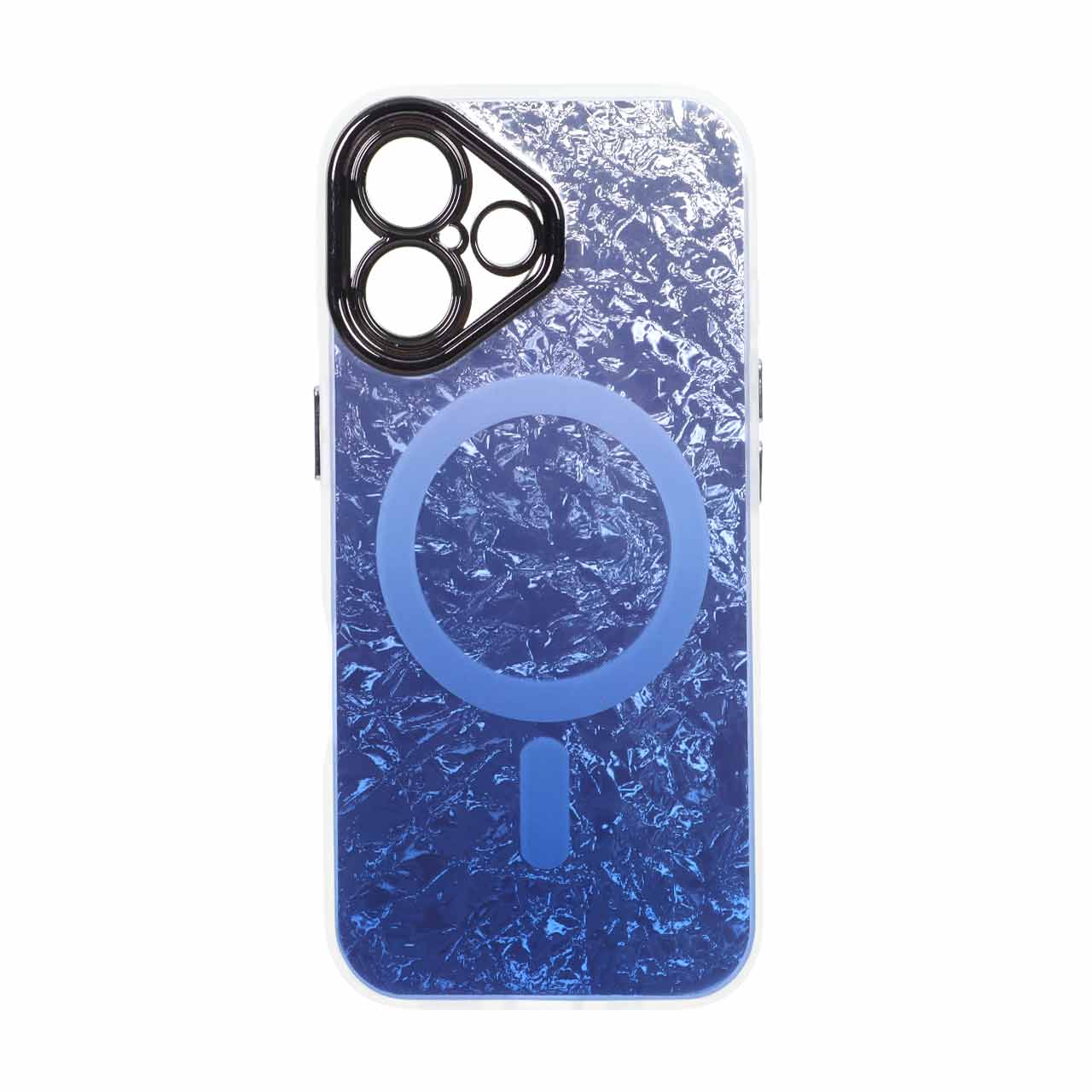 قاب ice طرح مگ سیف دور مات لنز شفاف Apple iPhone 16 - آبی کاربنی